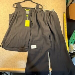 NWT Y2K Alain Weiz Womens 2 Piece Set black Cold Shoulder Top Wide Leg 14